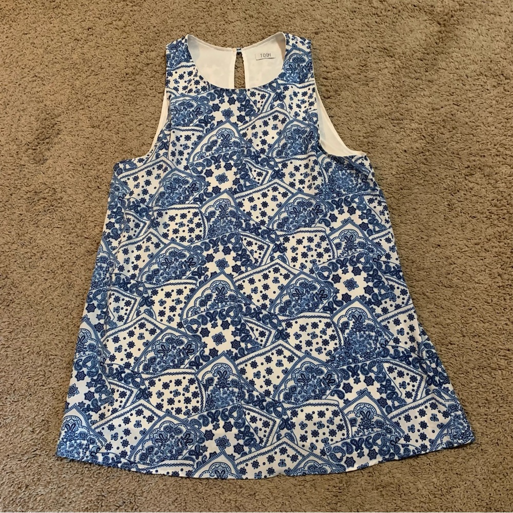 Tobi Blue and White Sleeveless Dress Medium